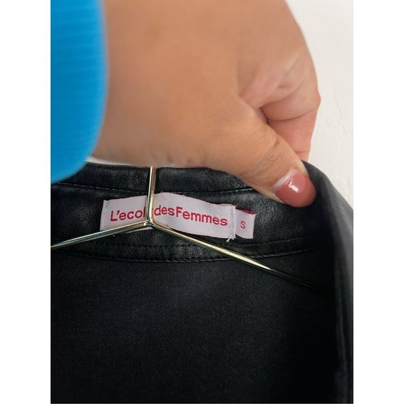 L'ECOLE DES FEMMES Faux Leather Button Down Shirt Size Small - Picture 2 of 9